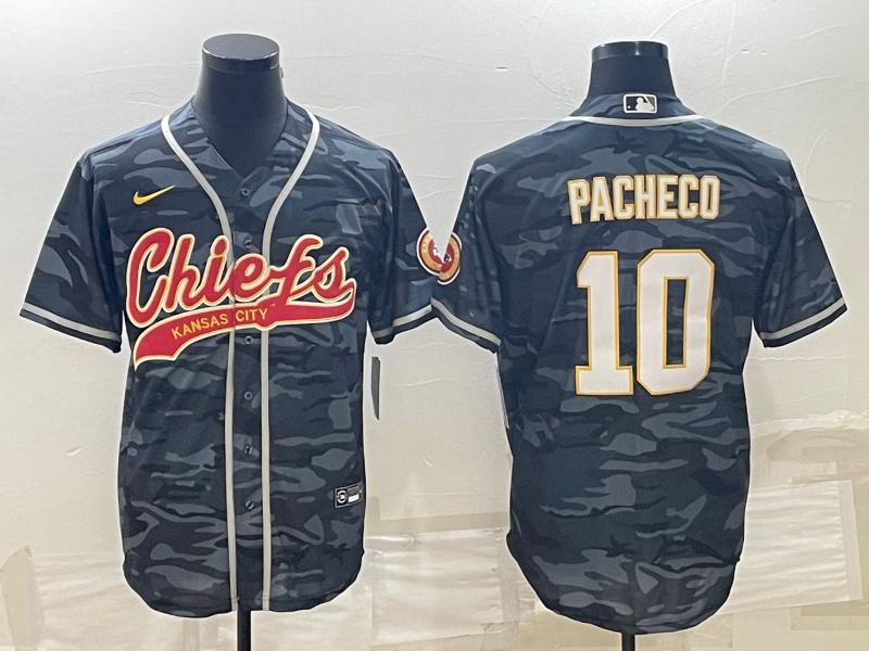 Men's Kansas City Chiefs #10 Isiah Pacheco Grey Camo With Patch Cool Base Stitched Baseball Jersey